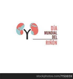 World kidney day with spanish text. Isolated vector illustration