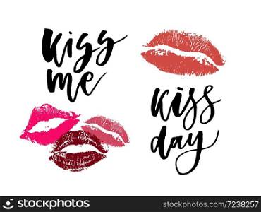 World Kissing Day lettering in lips. Template for card, poster, print. World Kissing Day lettering in lips. Template for card, poster, print.