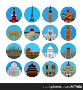 World landmarks icons in modern flat style. World landmarks icons