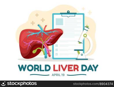 World Liver day on April 19th Illustration to Raise Global Awareness of Hepatitis in Flat Cartoon Hand Drawn for Web Banner or Landing Page Templates