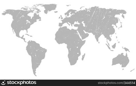 World map background. Grunge illustration of gray silhouettes world map.. World map grunge background