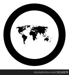 World map black icon in circle vector illustration isolated