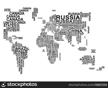 World Map. Black on a White Background.