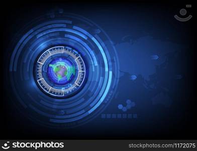 World map blue eye ball abstract cyber future technology concept background, illustration vector.