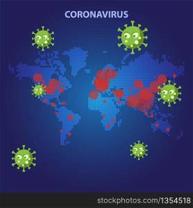 World map coronavirus covid-19 pandemic outbreak abstract vector blue tone background. Health care and medicine crisis