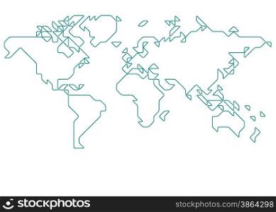 World map drawn with thin line on a invisible grid of rounded squares and triangles