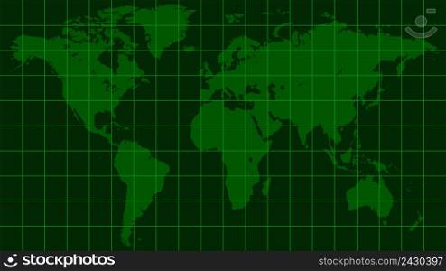 world map earth, dark green radar screen matrix style, vector template world map radar, the background of the monitor screen