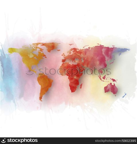 World map element, abstract hand drawn watercolor background, great composition for your design, vector illustration.