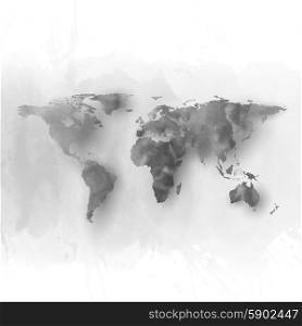 World map element, abstract hand drawn watercolor gray background, great composition for your design, vector illustration.