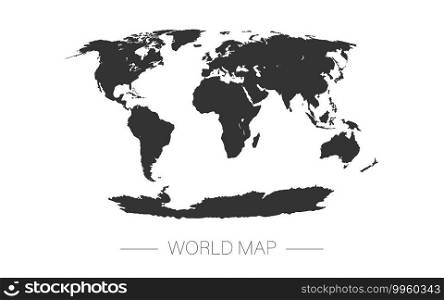 World map. Flat Earth, black map template for web site pattern, annual report, infographics. Globe similar world map icon. Travel worldwide, map silhouette backdrop. Vector illustration