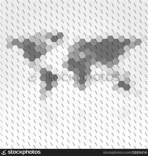 World map geometric background, abstract hexagonal pattern vector.