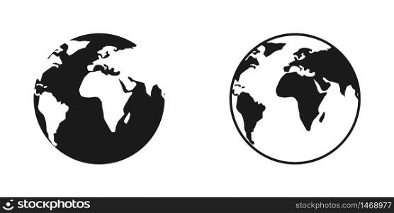 World map globe. Earth. Earth globe. World map in modern flat design. Web design. Earth globe, isolated. World map vector icons. Vector illustration.