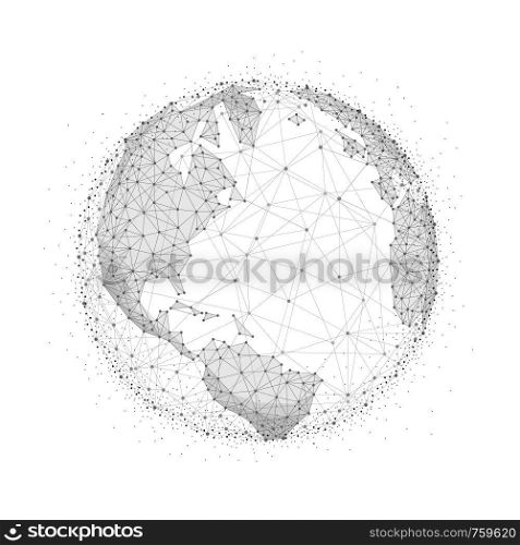 World map globe illustration in blockchain technology network style. Block chain polygon peer to peer network connected lines technique. Global cryptocurrency fintech business concept.. World globe in blockchain technology network style.