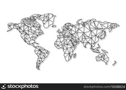world map grid with shadow on white background, vector. world map grid with shadow on white background