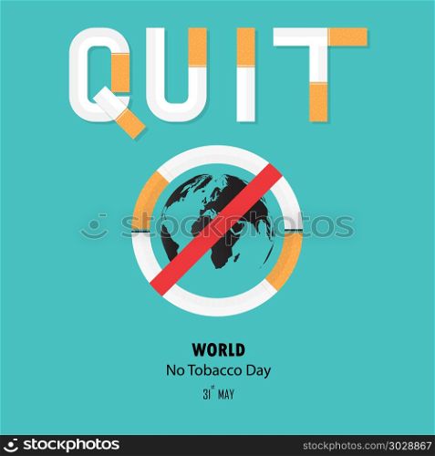 World map icon and cigarette.Quit Tobacco vector logo design tem. World map icon and cigarette.Quit Tobacco vector logo design template.May 31st World no tobacco day.No Smoking Day Awareness Idea Campaign.Vector illustration.