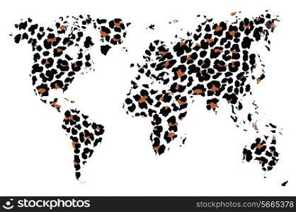 World map in animal print design, leopard pattern, vector illustration