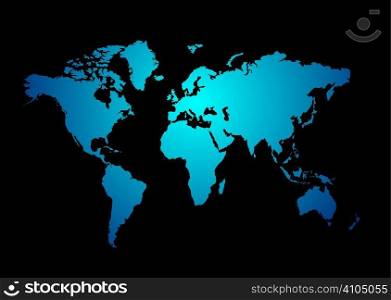 World map in blue with a dark gray background