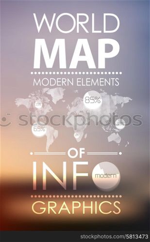 World map in polygonal style on blur background . Vector background