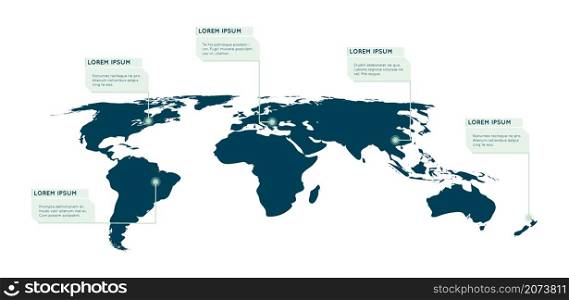 World map infographic. Callout, info text boxes vector illustration. World info-graphic data, presentation worldwide option. World map infographic. Callout, info text boxes vector illustration