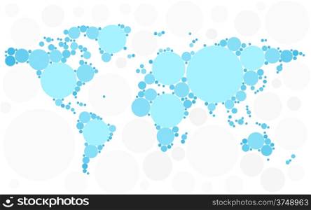World map made of blue bubbles. Vector illustration.
