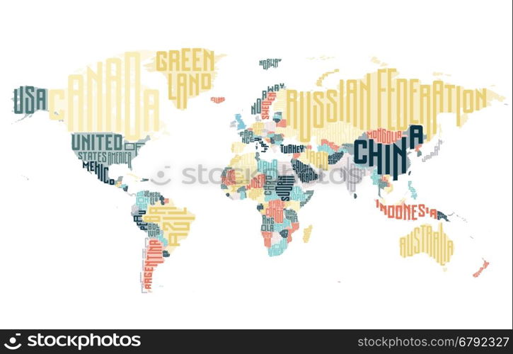 World map made of typographic country names. Vector illustration.