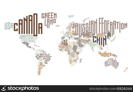 World map made of typographic country names. Vector illustration.