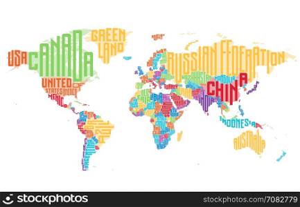 World map made of typographic country names. Vector illustration.