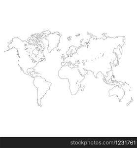 world map of black contour on a white background