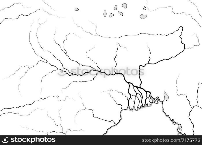 World Map of The GANGES RIVER Valley & Delta: Ganges River And Brahmaputra River, and their Delta, India, Himalayas, Nepal, Bengal, Bangladesh, Myanmar. Geographic chart with Hindu sacred river.