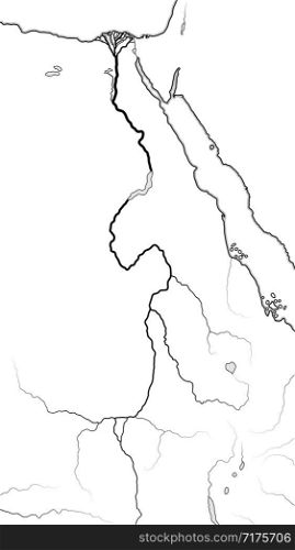 World Map of The NILE RIVER Valley & Delta: Africa, Ancient Egypt, Lower Egypt, Upper Egypt, Nubia, Kush, Meroe, Aksum, Ethiopia, Sudan. Geographic chart with abundant affluent fertile river.