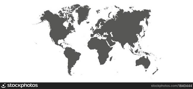 World map on white background. World map template with continents, North and South America, Europe and Asia, Africa and Australia. Vector illustration