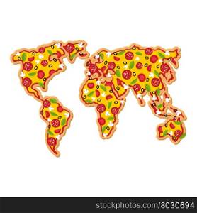 World Map pizza. Continents of planet earth fast food. Geography National Italian food. Petite geographical map of world&#xA;