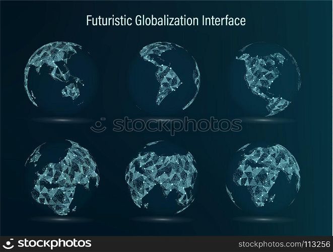 World Map Point Set. World Map Point Set. North America. South America. Africa. Asia. Europe. Australia And Oceania. Vector Illustration. Futuristic Digital Earth. Science Technology Abstract Background
