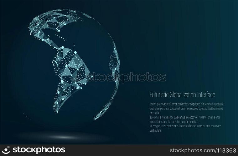 World Map Point. South America. Vector Illustration. Composition, Representing The Global Network Connection, International Meaning. Futuristic Digital Earth.. World Map Point. South America. Vector Illustration. Composition, Representing The Global Network Connection, International Meaning. Futuristic Digital Earth