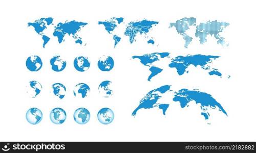 World map set on transparent background. Globe vector modern blue icon