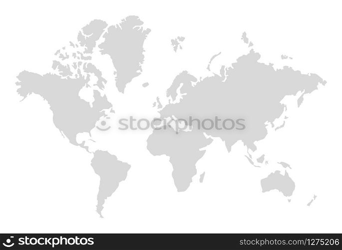 World map silhouette. Digital simple grey map in flat style. Vector realistic illustration earth isolated on white background. World map silhouette. Digital simple map in flat style. Vector illustration isolated on white background