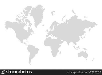 World map silhouette. Digital simple grey map in flat style. Vector realistic illustration earth isolated on white background. World map silhouette. Digital simple map in flat style. Vector illustration isolated on white background