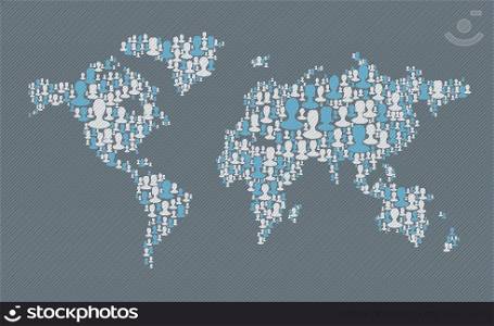 World map. Social media concept. Composed from many people silhouettes, vector