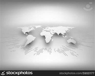 World map template in perspective on gray background for business or website design.. World map template in perspective on gray background for business or website design