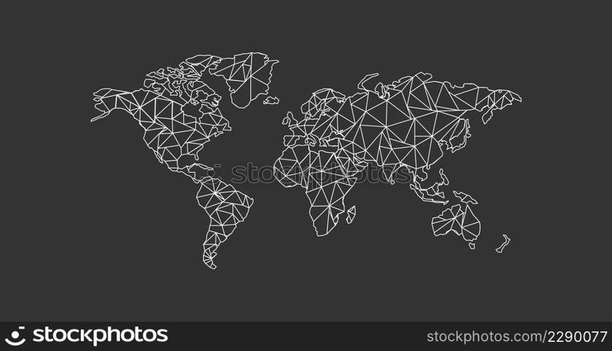 World map triangular shapes formed from lines on black background. Vector globe isolated illustration