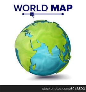 World Map Vector. 3d Planet Sphere. Earth With Continents. Eurasia, Australia, Africa. Isolated Illustration. World Map Vector. 3d Planet Sphere. Earth With Continents. Eurasia, Australia, Africa Illustration