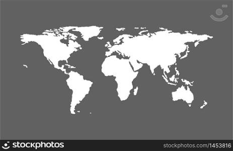 World map vector icon, flat earth on grey background.