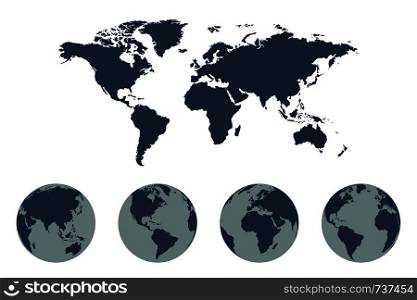 World Map Vector icon with Earth Globes