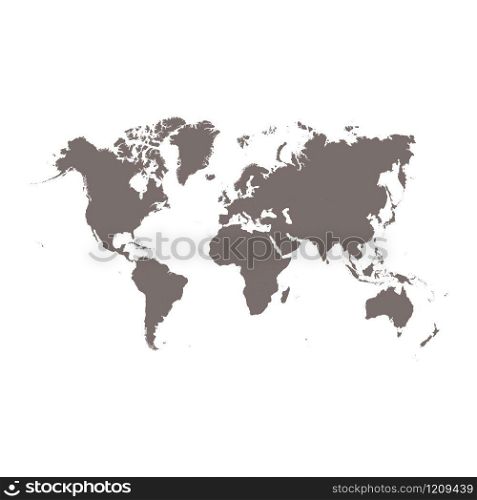 World map vector isolated on white background. Flat Earth gray similar template for web site pattern, cover, anual report, inphographics. Globe worldmap icon. Travel country silhouette backdrop.