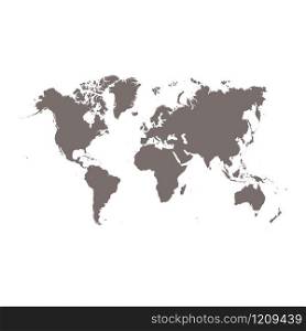 World map vector isolated on white background. Flat Earth gray similar template for web site pattern, cover, anual report, inphographics. Globe worldmap icon. Travel country silhouette backdrop.