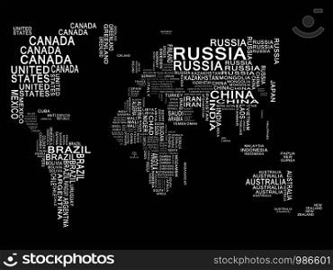 World map. White on a Black background
