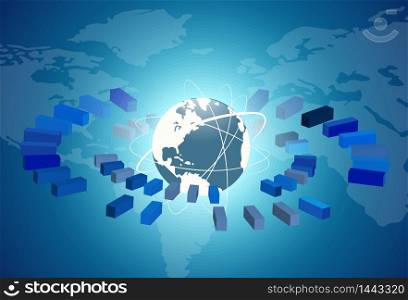 World map with background of blue graphic. vector