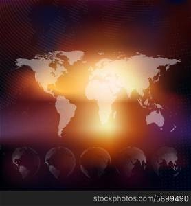 World map with dotted globes. Abstract blurred background, abstract template vector