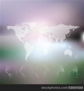 World map with dotted globes. Abstract blurred background, abstract template vector