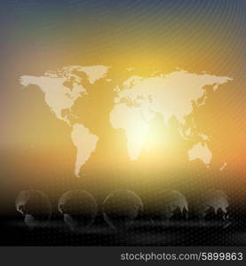 World map with dotted globes. Abstract blurred background, abstract template vector